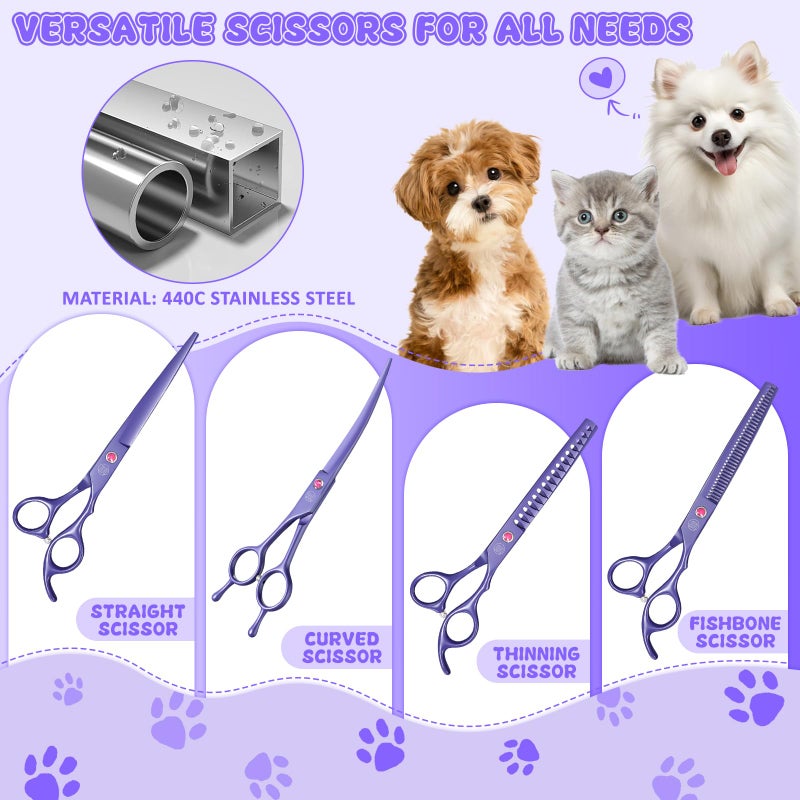Moontay Professional Dog Scissors Set - 7 Inch/8 Inch Curved Chunkers & Thinning Shears with Grooming Comb - Image 3